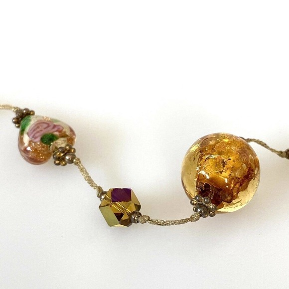Necklace Amber Floral Lampwork Glass Beaded Necklace Pretty Bohemian Chic 30” - Picture 12 of 12